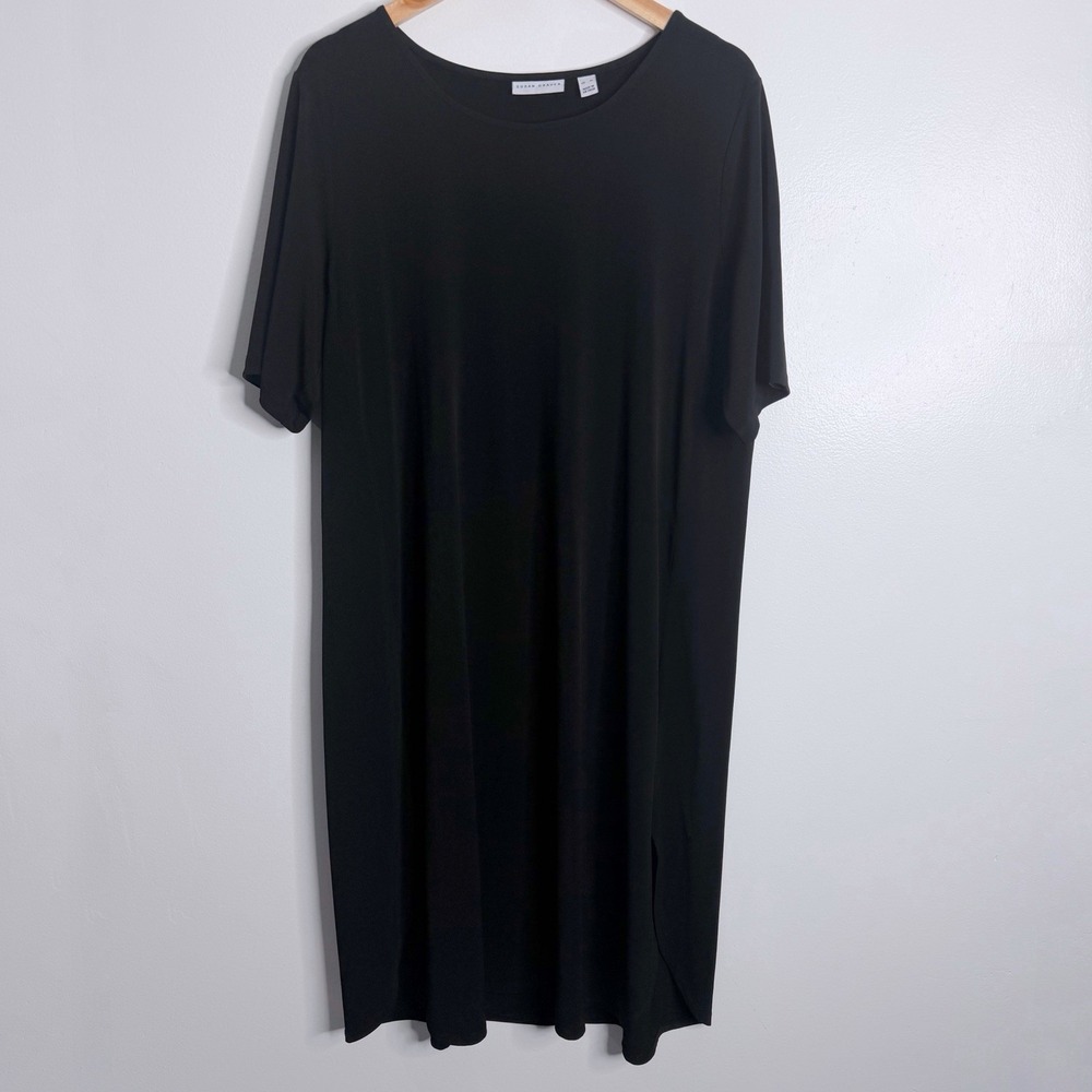 Susan Graver Liquid Knit‎ Elbow Sleeve Midi Dress Black XL Stretch Casual Office